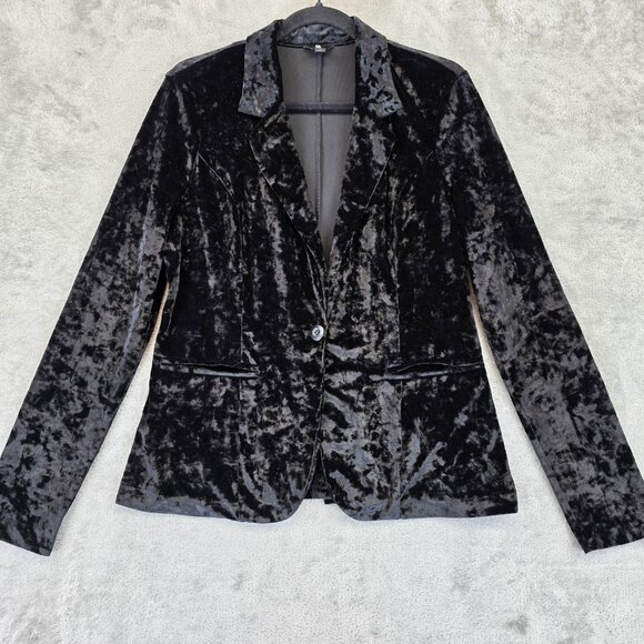 G by Guess Jackets & Blazers - G by Guess Blazer Womens Medium Black Crushed Velvet One Button Jacket Stretch